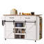Îlot de cuisine avec armoire et tiroir, chariot d'îlot de cuisine roulant en bois avec portes de grange, blanc