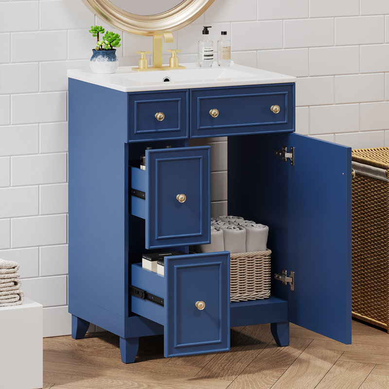 Meuble-lavabo 24 po avec comptoir en céramique, Bleu, Or