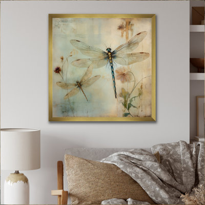 Vintage Painting of Dragonfly Flying I - Print on Canvas