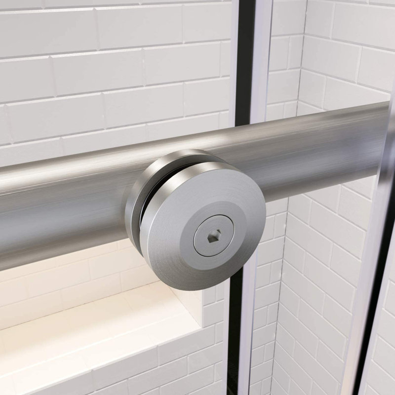 - W x 76'' H Single Added Door Frameless Shower Door with Easy Clean, Brushed Nickel