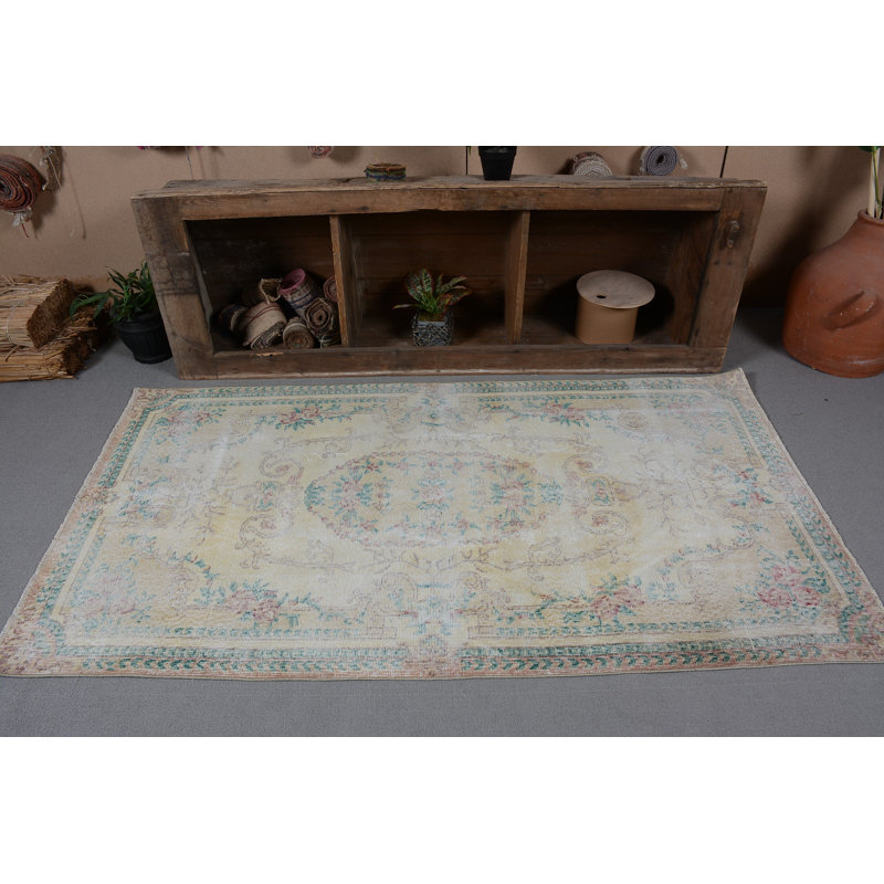 Vintage Rug, 3.6x6.6 ft Accent Rug, Wool Rugs, Turkish Rugs, Beige Luxury Rugs, Statement Rug