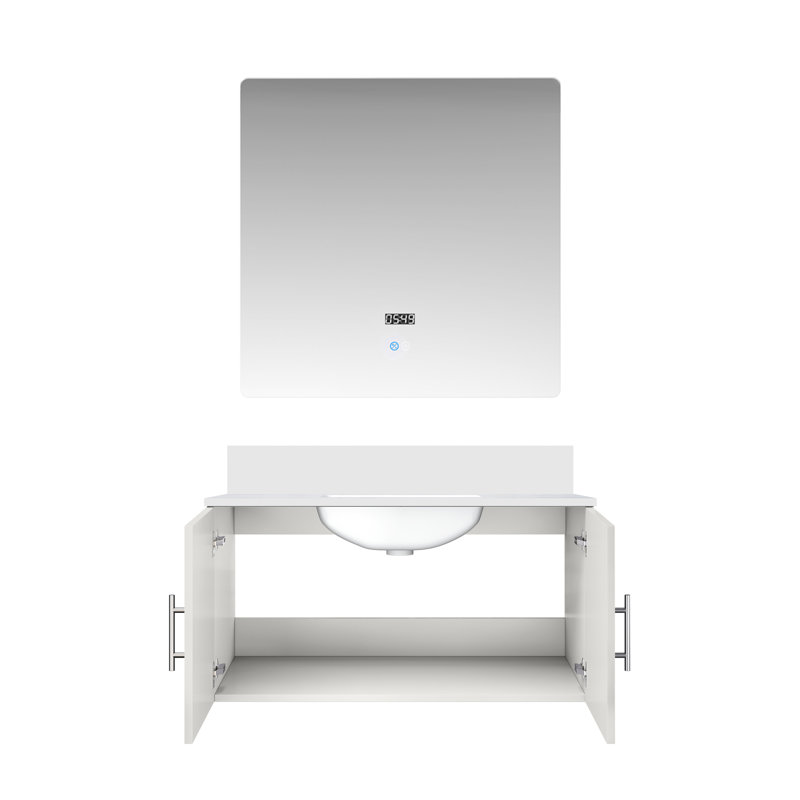 Meuble-lavabo simple l 36 po x P 22 po avec finition blanc brillant et comptage de quartz blanc