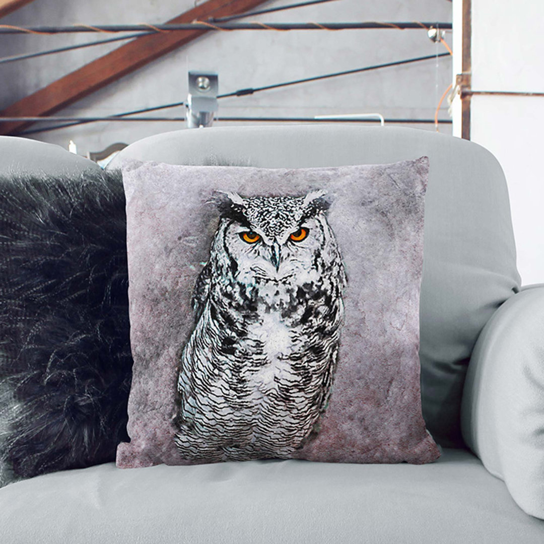 Horned Owl Cushion with Filling
