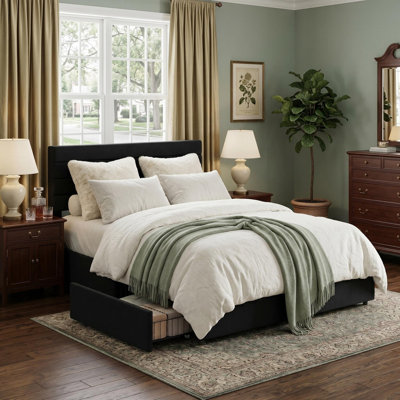 Full Velvet Platform Storage Bed with 4 Drawers, No Box Spring Needed