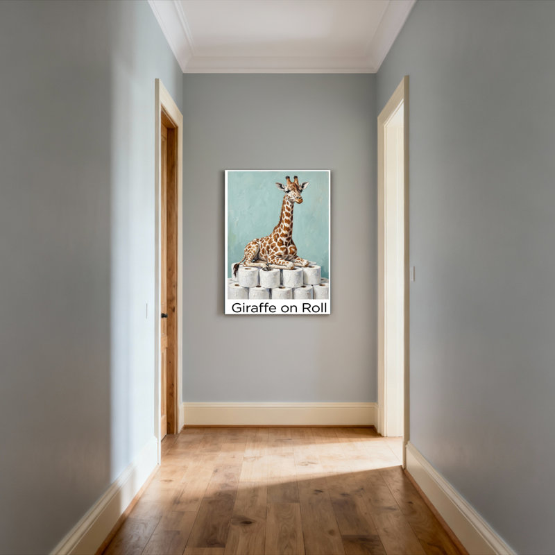 Ensemble de 1 tableau mural sur toile tendue représentant une girafe sur rouleau, H 18 po x l 12 po