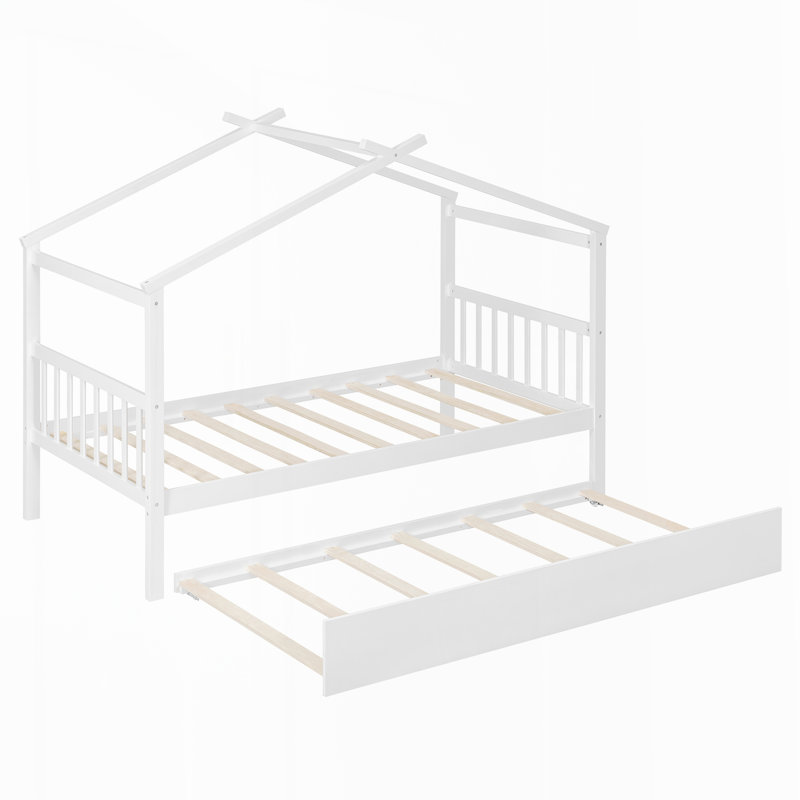Lit en bois avec lit gigogne simple, Blanc