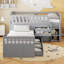 Lit mezzanine simple en L et lit plateforme simple avec 7 tiroirs et garde-corps complets en L (gris)