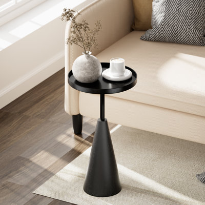Modern Round Pedestal End Table With Raised Edge Tray Top