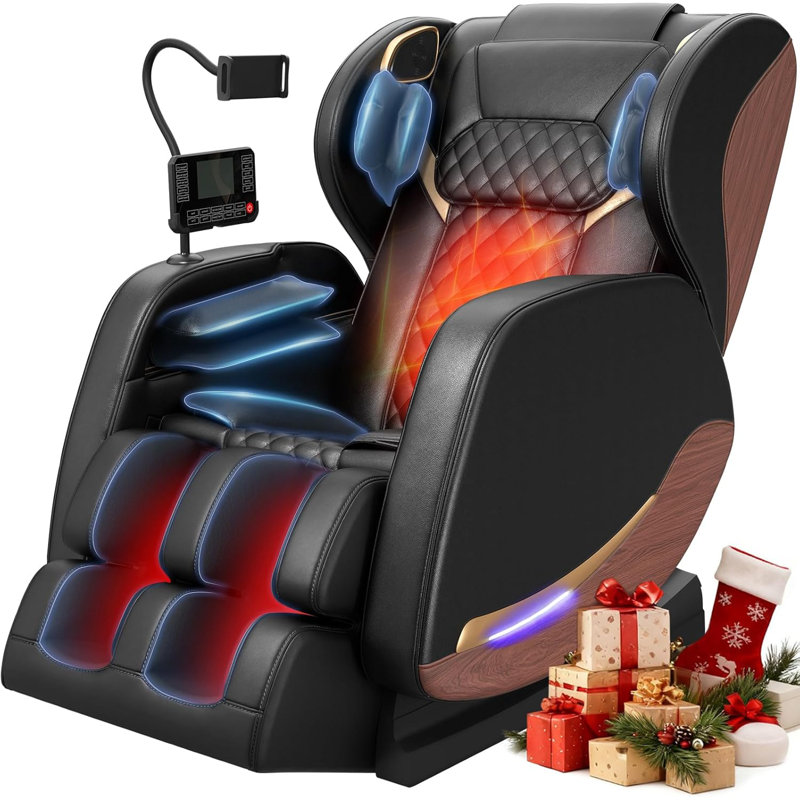 Full-body Massage Chair, Zero-gravity Massage Chair with 10 Fixed Rollers, Comfortable and Soft Wood-grain Leather, Foot Massage, Multiple Airbags, Waist Heating, Bluetooth and Smart Control Screen