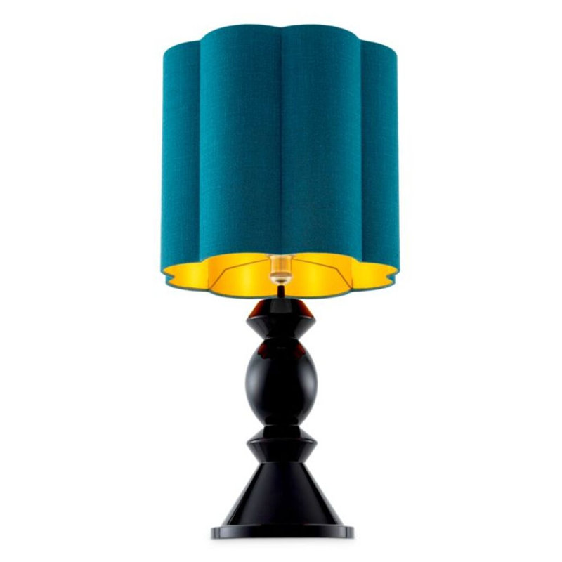 Lampe de table CDJ Dionne finition noire piano avec abat-jour, Turquoise