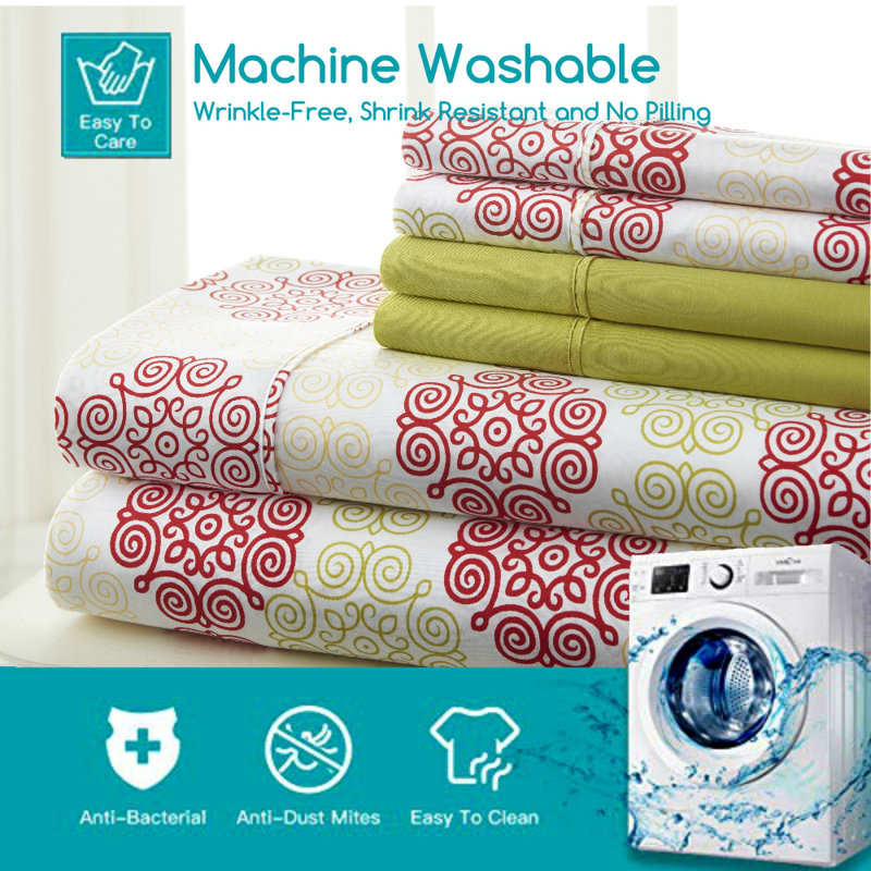 Prestige Home Microfiber Geometric Fitted Sheet, Queen Sheet Set + 1 Fitted Sheet + 2 Pillowcases