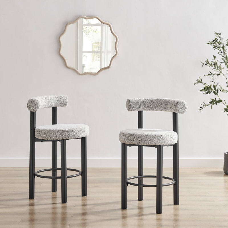 Serena Upholstered Fabric Bar Chairs with Black Legs - Bold Contemporary Tube Design, Grey