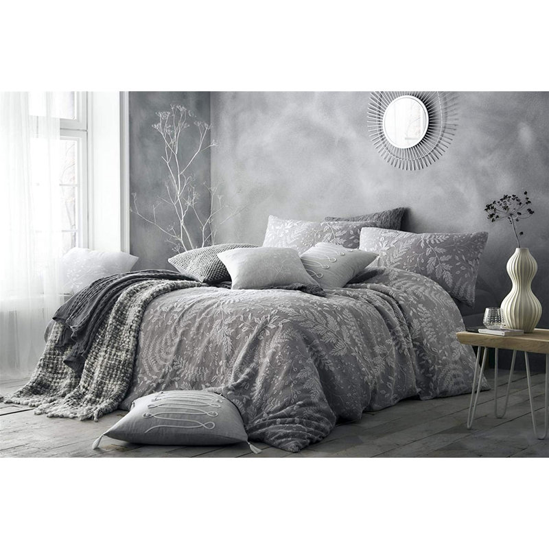 Gray 144 TC Duvet Cover Set, Kingsize Duvet Cover + 2 Standard Pillowcases