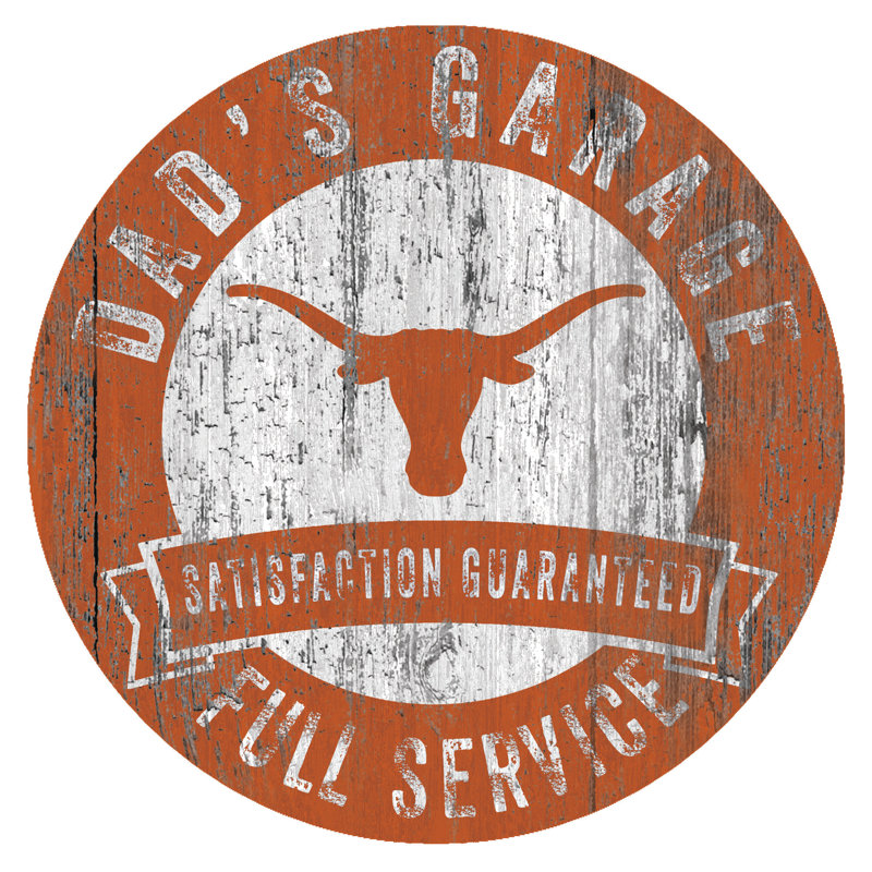 «NCAA Dad's Garage Sign», impression sur bois, Université du Texas