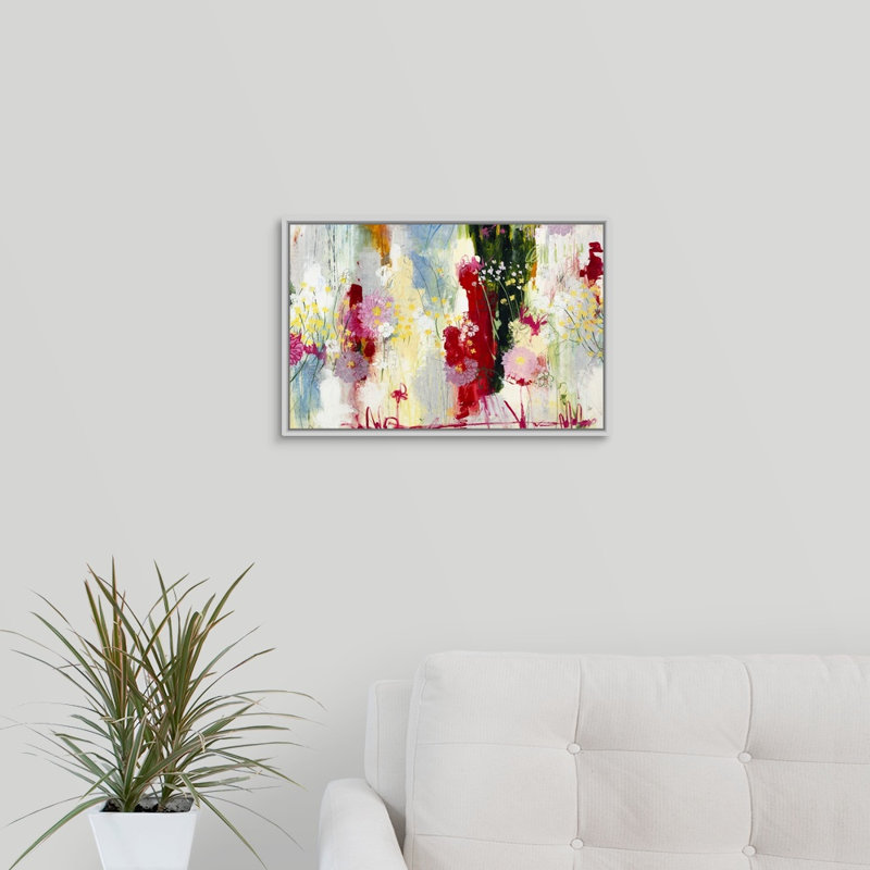 « modern printemps », peinture sur toile, Cadre flottant blanc, H 13,7 po x l 19,7 po x p 1,75 po