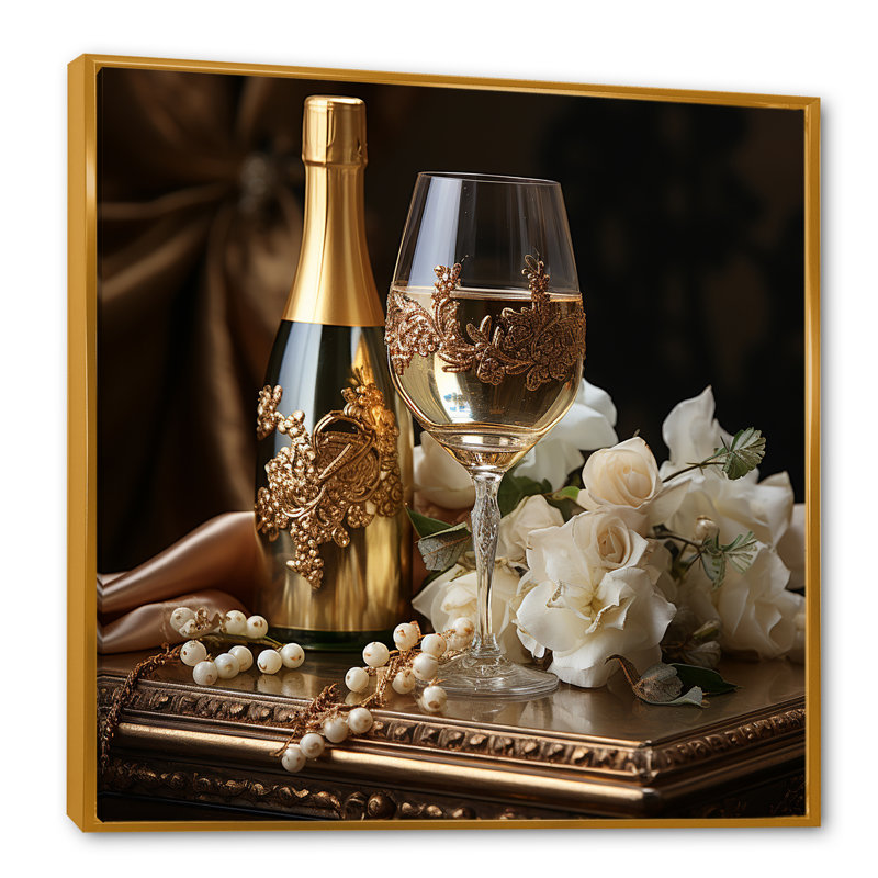 Classic Elegance - Champagne, reproduction d'art sur toile encadrée vin, H 16 po x l 16 po x P 1 po, Cadre flottant doré