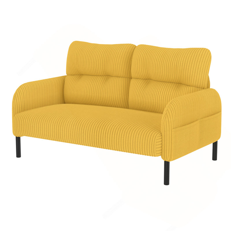 Tissu en velours côtelé, canapé double monochrome confortable, idéal pour les salons et les chambres, Jaune