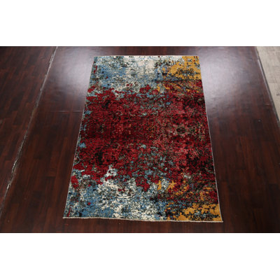 Tapis oriental contemporain abstrait à motif végétal noué à la main 6 x 9