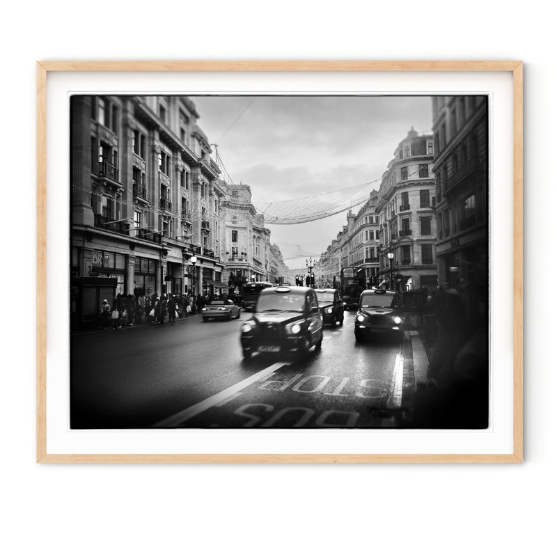 Black Cabs, London - Picture Frame Photograph on Paper , Natural Framed, 36" H x 43" W