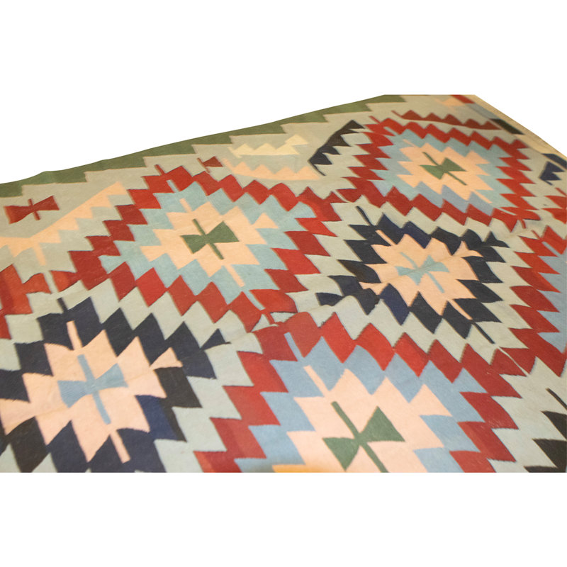 Tapis bleu clair et multicolore de haute qualité noué à la main