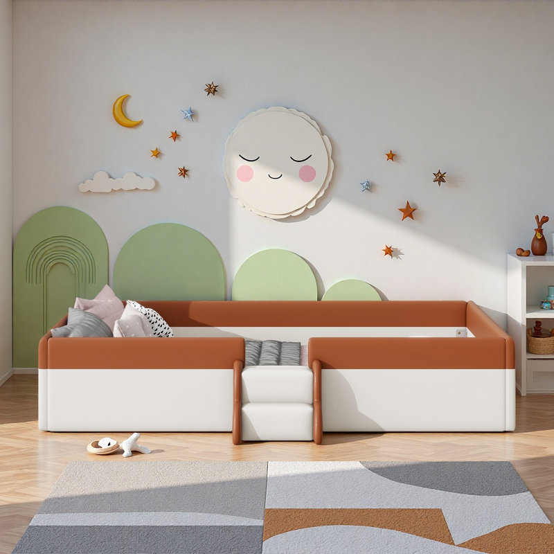 Upholstered Daybed Frame With Fence And Stairs, Twin, Brown