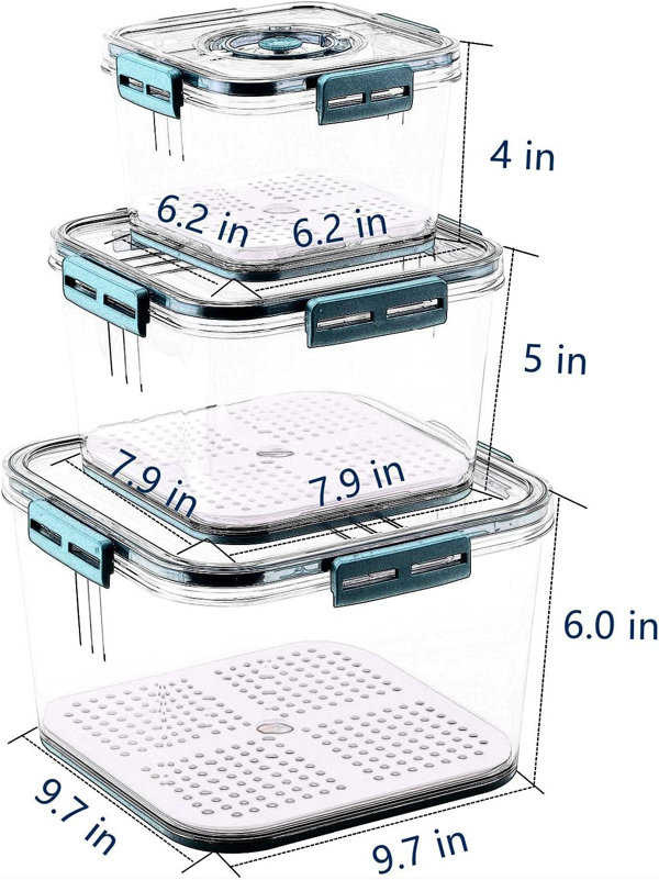 Prep & Savour Container Bins For Refrigerator Fruit Storage Containers Fridge  Organizer With Lids And Drain Tray For Vegetable