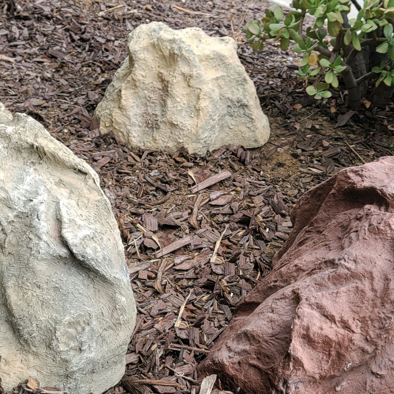 Artificial Rock For Landscaping Fake Rock Cover Fiberglass Boulder Covers, 9" H x 13" W x 16" D, Beige