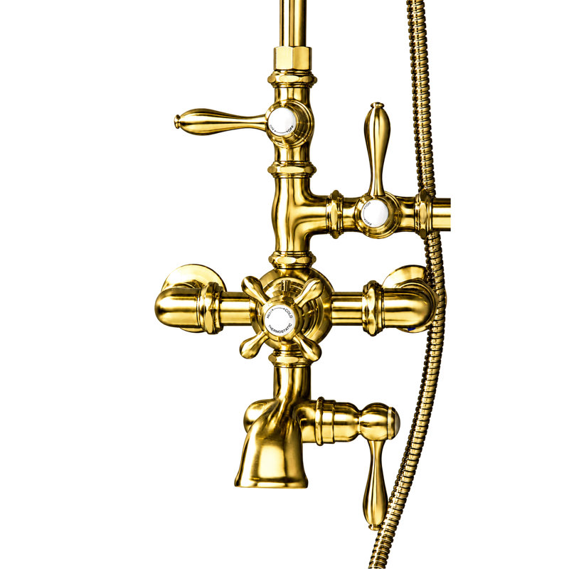 Exposed Thermostatic Tub and Shower System by Strom Living , Unlacquered Polished Brass