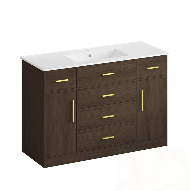Bathroom Vanity with 2 Soft close doors and 6 drawers, Dark Brown