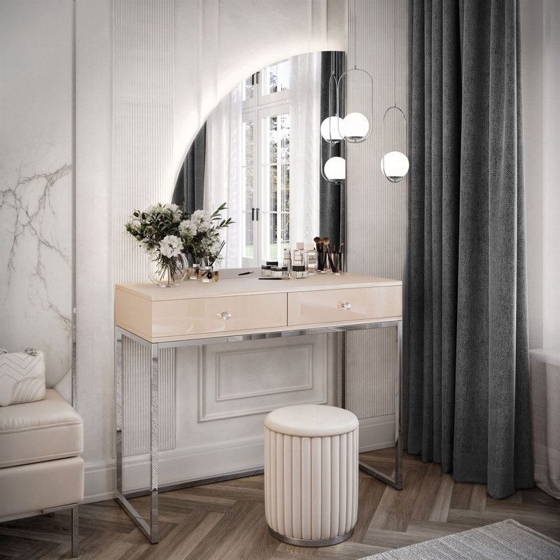QUINNIE Dressing Table with Mirror, Silver