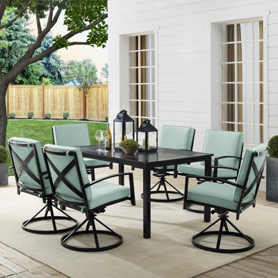 Halles 6 - Person Steel Patio Dining Set Umbrella Hole Included Rectangular Table with Cushions Included