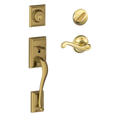 Addison Handleset with Deadbolt and Flair Door Lever and Rosette