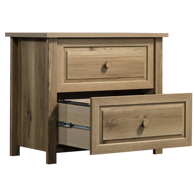 Classeur latéral pour bureau à domicile - Finition chêne blanc, design, deux tiroirs spacieux, Interlock, Verrou en T, espace de travail accueillant dans le salon, assemblage, assemblage