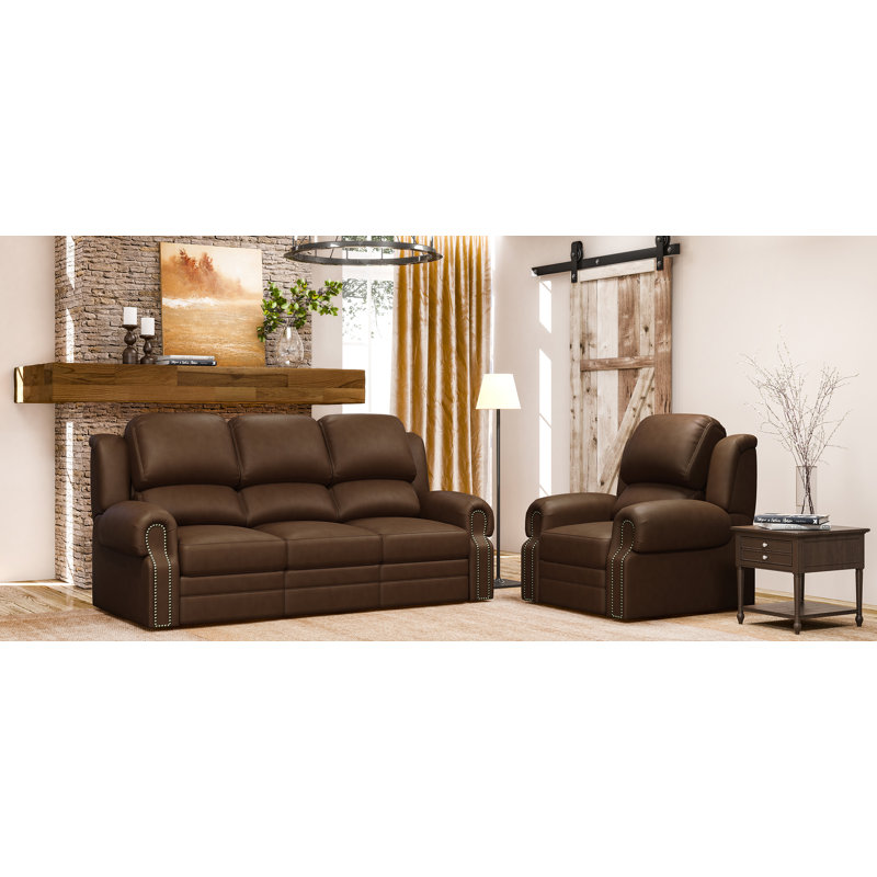 Ensemble de salon inclinable en cuir 2 pièces Fardowsa, Cuir véritable espresso