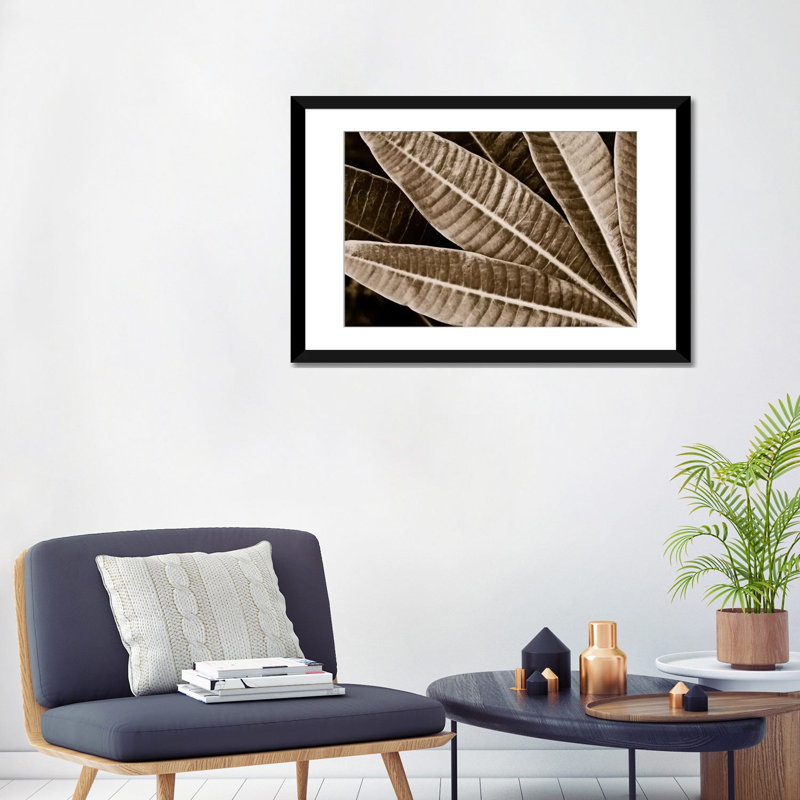 Albree Modern, sépia, feuilles, impression sur toile, H 24 po x l 32 po x P 1 po, Papier avec cadre noir, Blanc