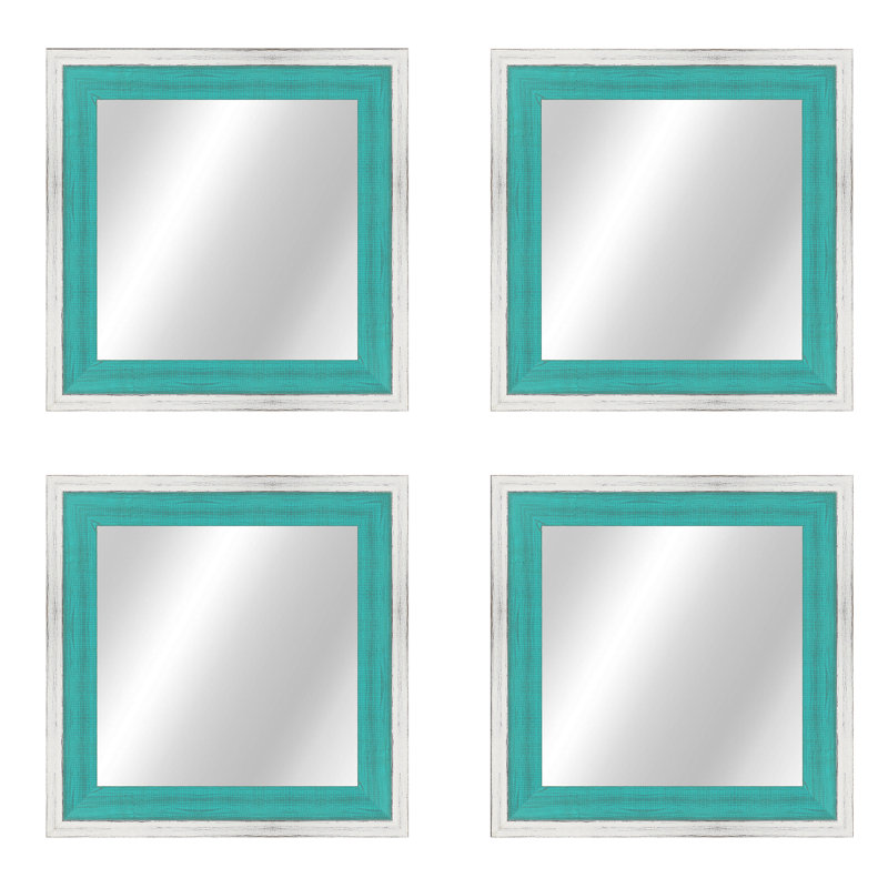 Bois naturel, 20,5 po x 20,5 po, Blanc / bleu sarcelle