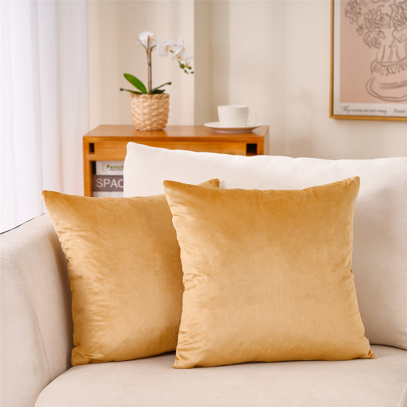Velvet Pillow Cover, Gold, 20" H x 20" W