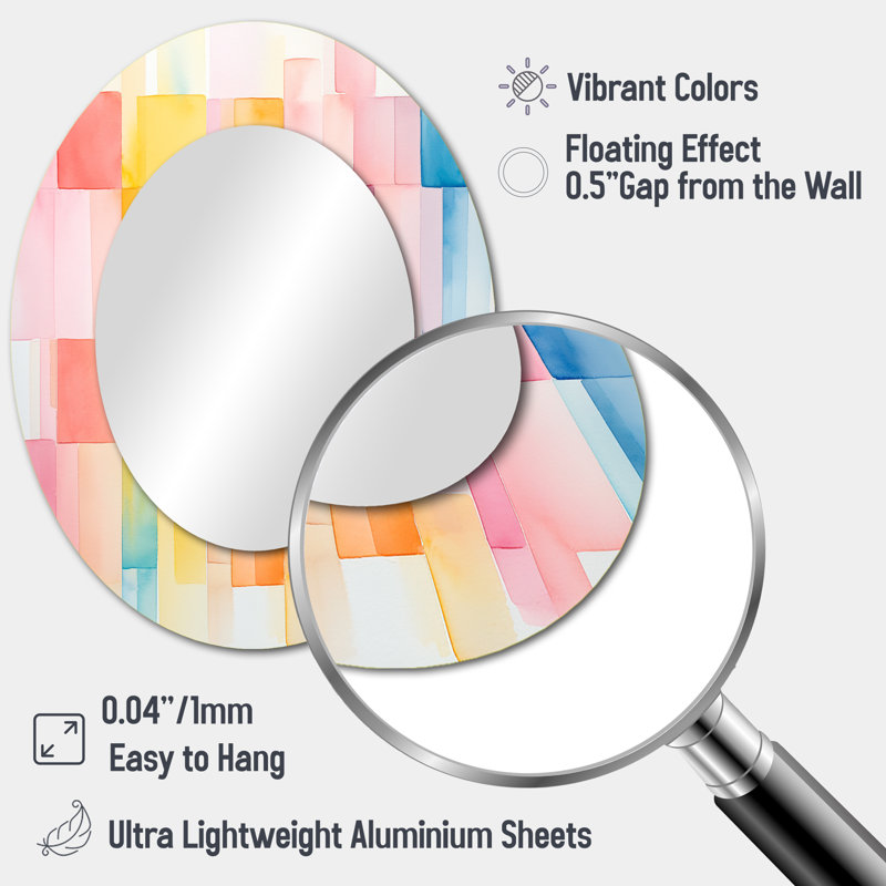 Paster Color Cubes Patterns III - Multi-Color Oval Wall Mirror Decor, 43" H x 33" W