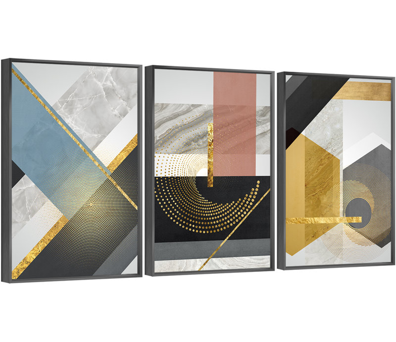 "Luxurious Aluminium", ensemble de 3 impressions encadrées sur toile, H 36,3 po x l 16,3 po x P 1,65 po, Noir