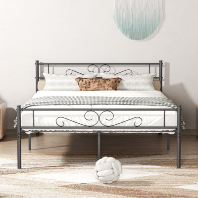 Single Double Size Bed Frame with Headboard, 30cm Underbed Stroage, Metal Platform Bed with Steel Slats Support, No Boxing Spring Needed