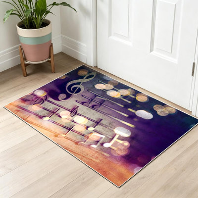 White Machine Washable,Abstract Bright Colorful Music with Indoor Area Rug