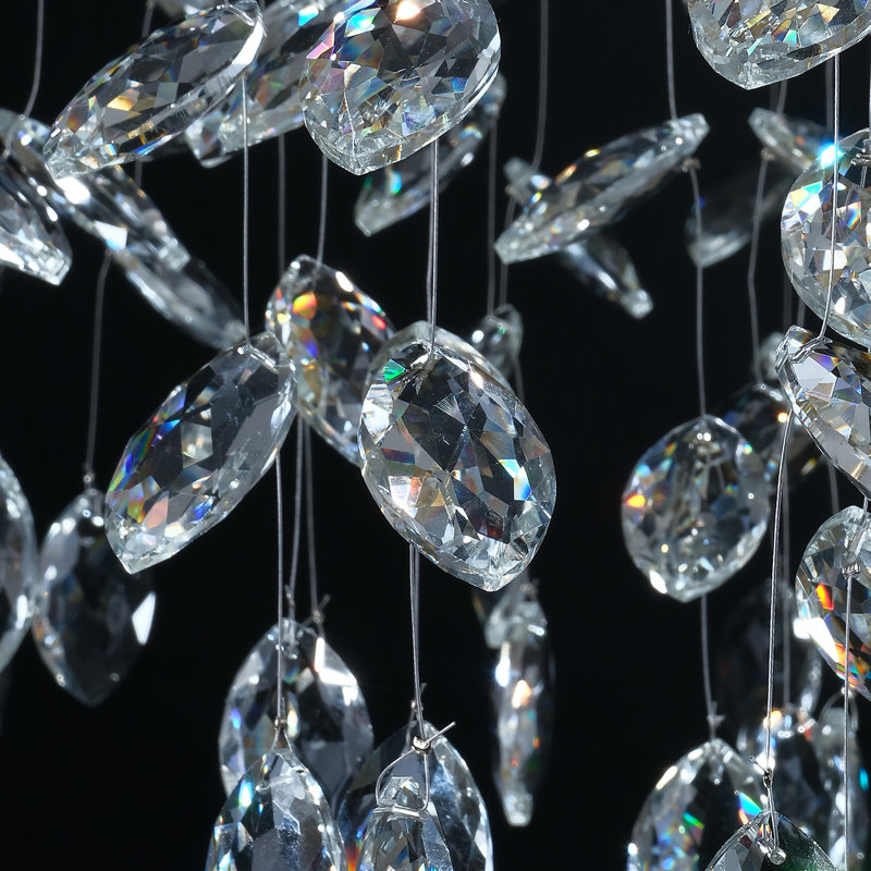 Lustre 55 po en forme de branche d'arbre en cristal avec accents de cristal, Laiton brossé