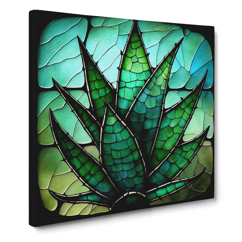 Aloe Vera Stained Glass Effect No.1 - No Frame Print, 35cm H x 35cm W x 3cm D