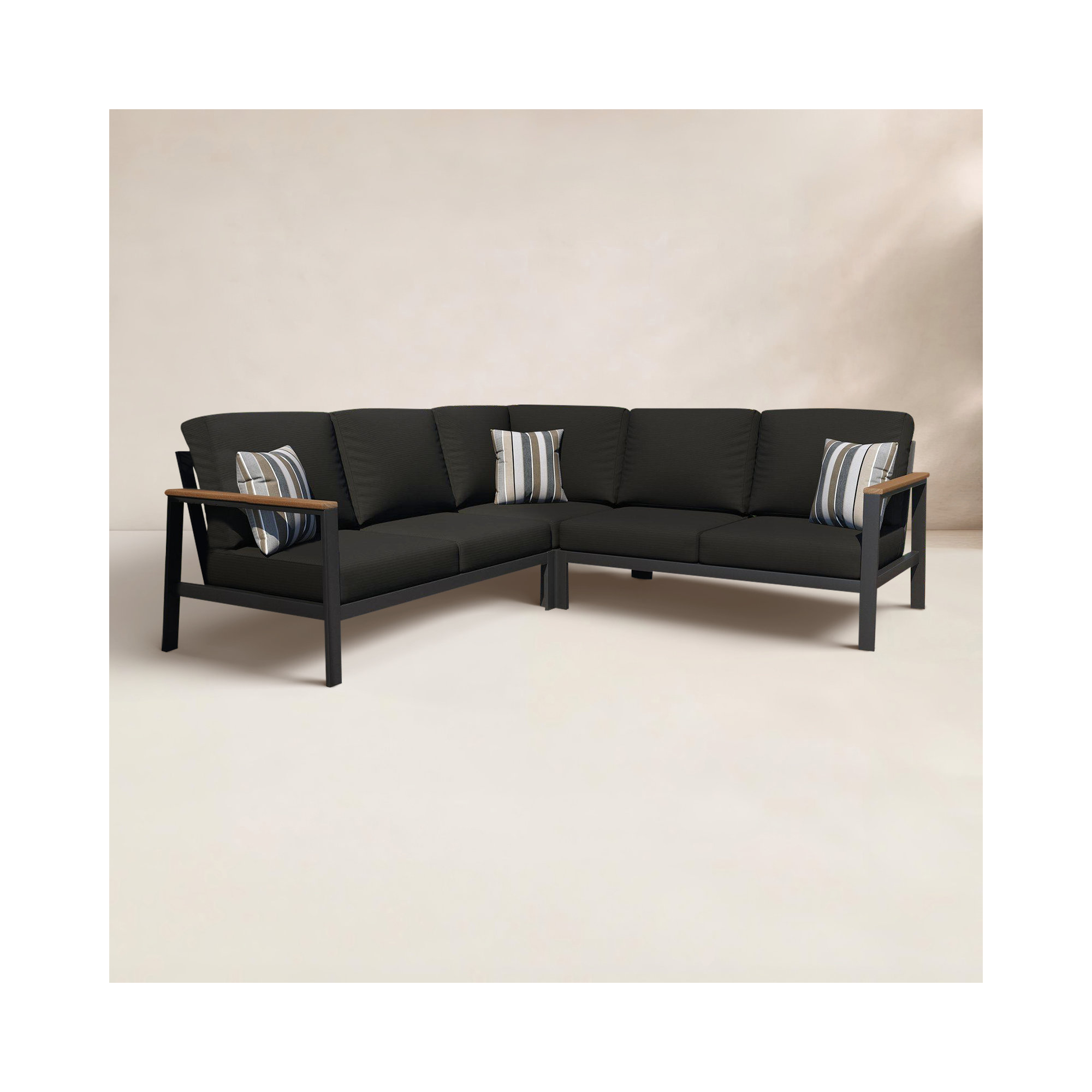Townsend Outdoor 5 Person Sectional Seating Group With Sunbrella Cushions, Canvas Black Sunbrella® Canvas