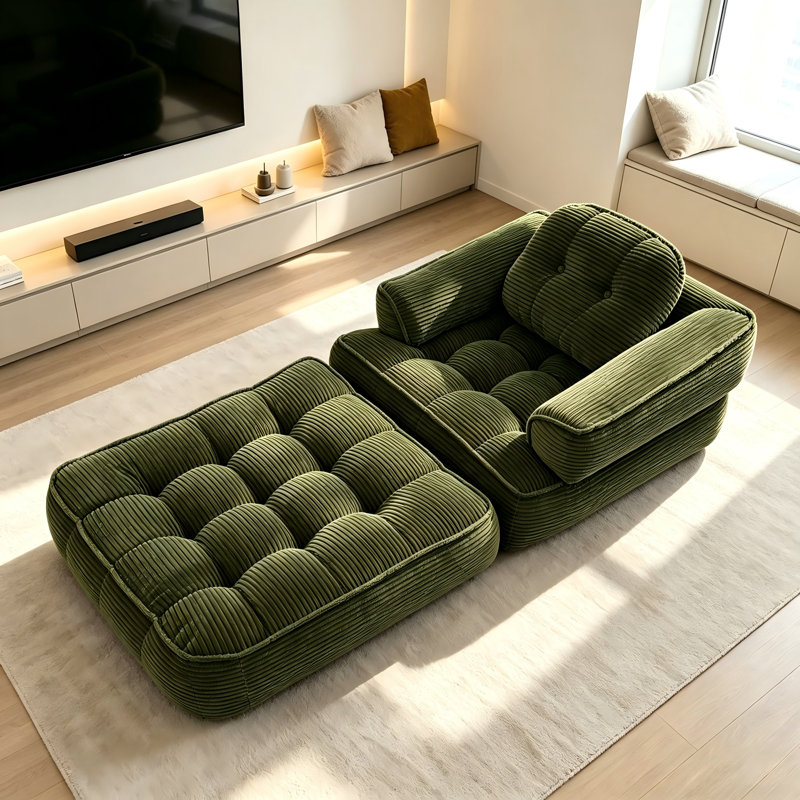 Canapé-lit pliable en velours côtelé 2-en-1 avec coussins et accoudoirs - Canapé-lit portatif convertible pour n'importe quelle pièce, vert