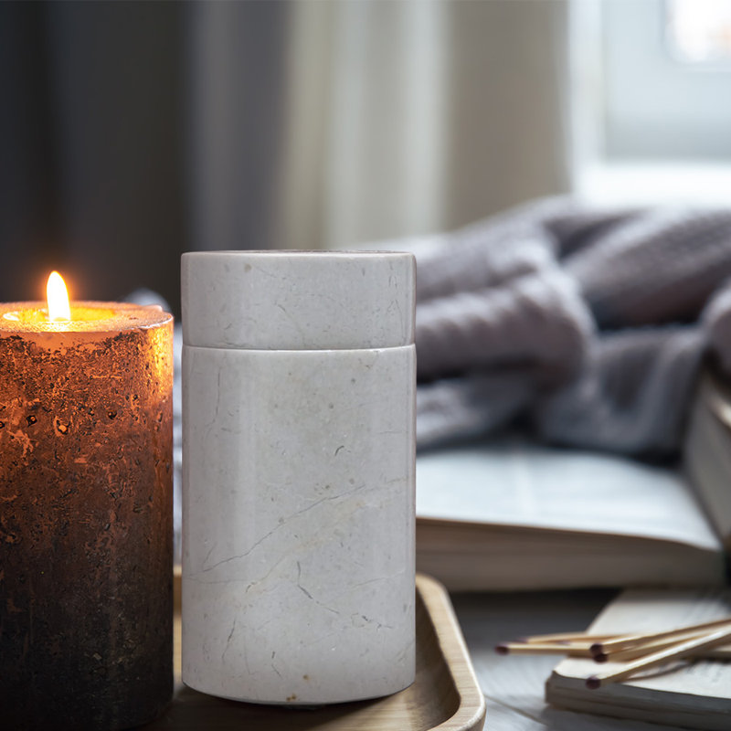 Marble Keepsake Cremation Urn For Ashes, Beige