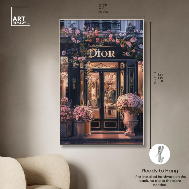 Toile élégante et glamour «Elegant Night Storefront II» par Art Remedy, H 55 po x l 37 po, Argent argent