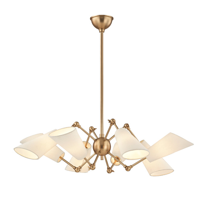 Elegant Aged Brass 8-Light Chandelier with Off-White Linen Shades