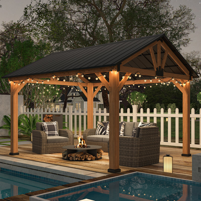 Abri de jardin permanent en bois 13 pi L 11 pi. X P 11 pi. D Pavillon de jardin en bois massif, Noir