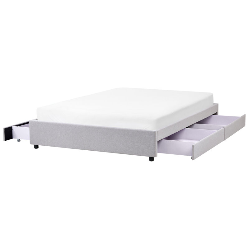 Bed with Storage Drawers without Headboard Fabric PRADES, European Kingsize (160 x 200 cm), Grey
